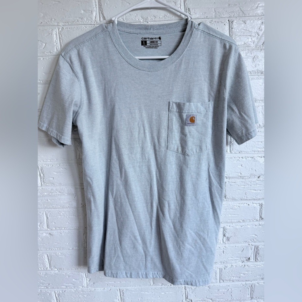 Carhartt Mens Short‎ Sleeve Loose Fit T Shirt Gray/Blue Size S Pocket Tee